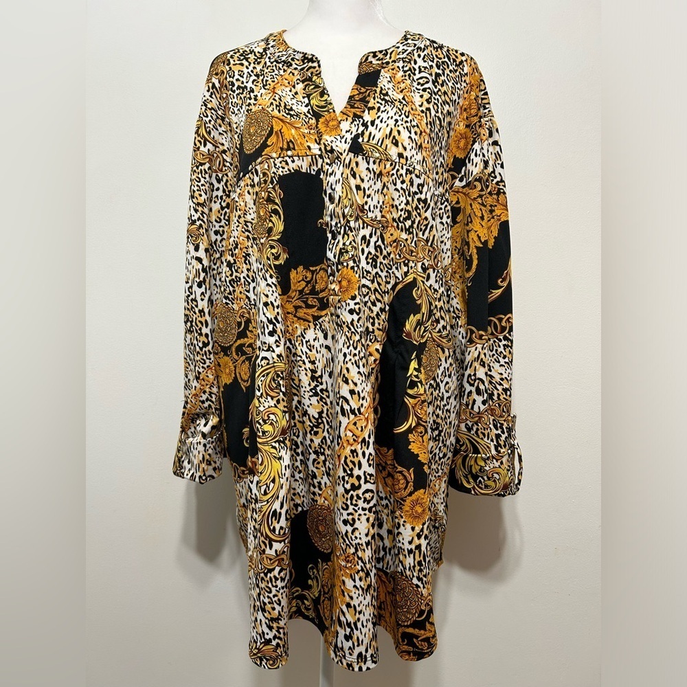Cocomo Woman Animal Print Roll Tab Sleeve Popover Blouse Size 3X